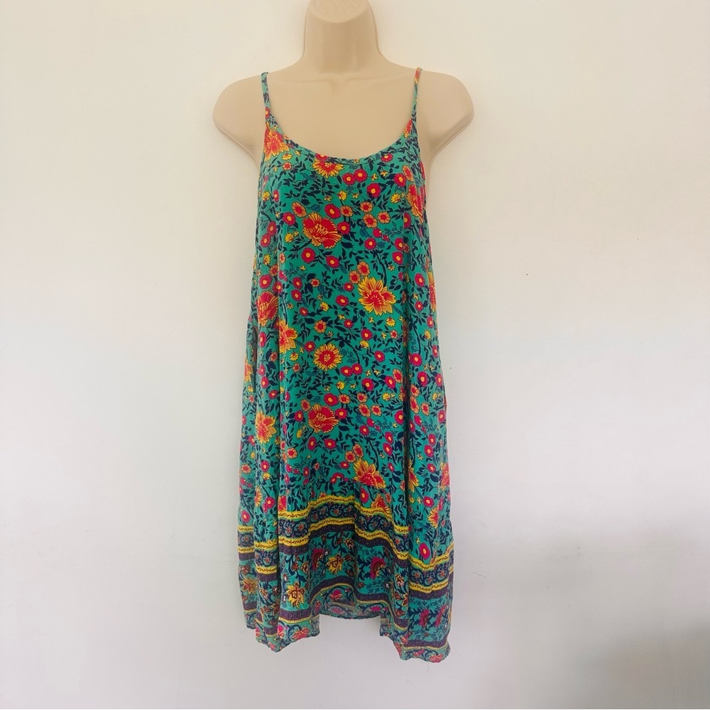 Queral Boho Floral Women’s Dress Turquoise, Pink Yellow Sundress Medium - Picture 2 of 7